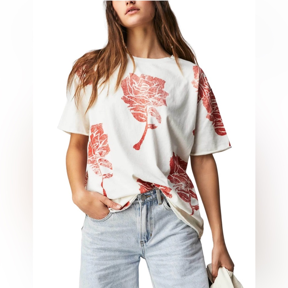 FREE PEOPLE. floral Art Rose shirt sz XS.  Fits Large